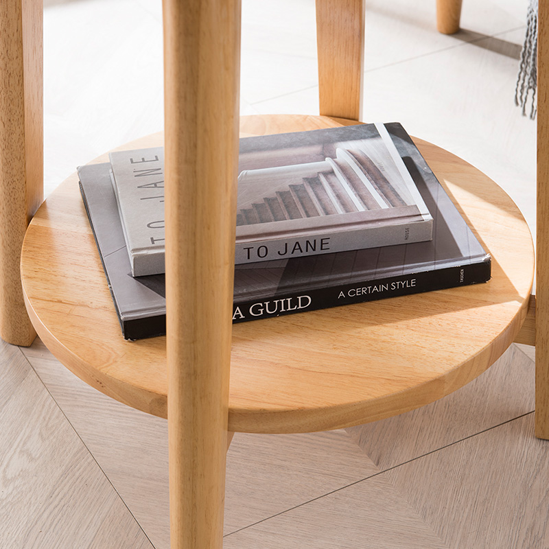 Round Wooden Side Table With Shelf